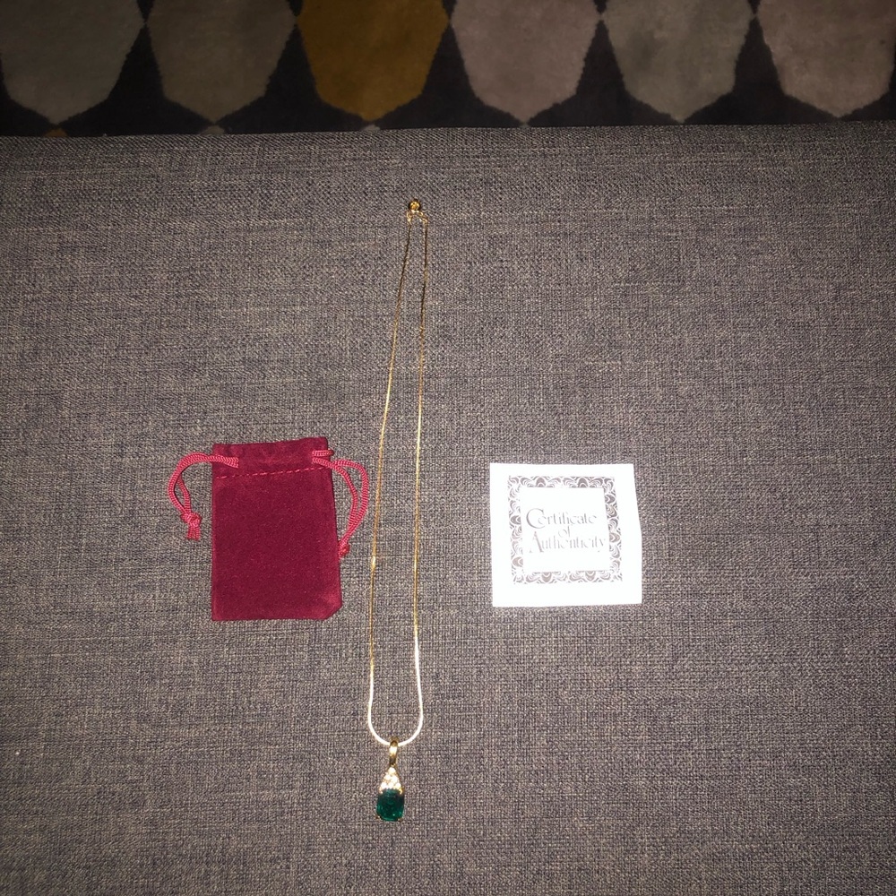 18k Gold Plated Necklace with Green Pendant